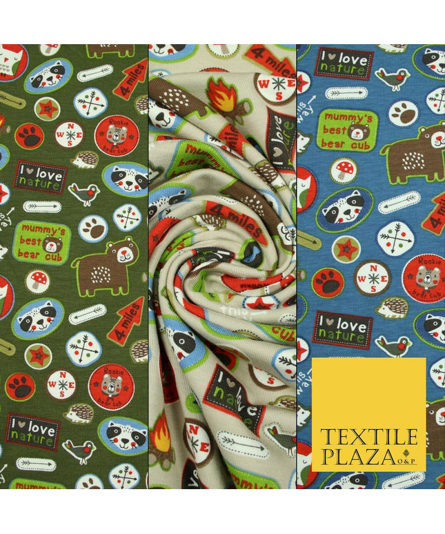 Nature Animals Kids Cub Scouts Badges Print Soft Organic Cotton Jersey Fabric59"