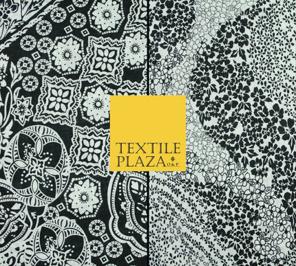 Black White Monotone Ornate Tribal Floral 100% Cotton Lawn Print Dress Fabrics