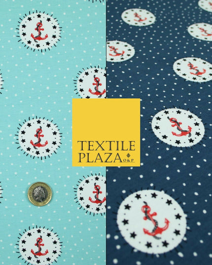Circle Anchors & Stars Nautical Printed Soft Organic Cotton Jersey Fabric 59"