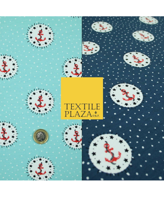 Circle Anchors & Stars Nautical Printed Soft Organic Cotton Jersey Fabric 59"