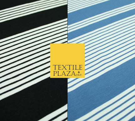 Black Blue Block Pinstriped Lines Printed Soft Organic Cotton Jersey Fabric 59"