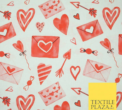 White Red Love Letters Cupid Hearts Digital Print 100% Cotton Fabric 58" 5500