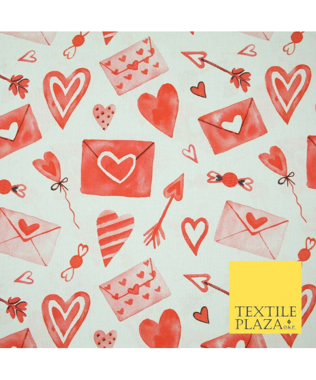 White Red Love Letters Cupid Hearts Digital Print 100% Cotton Fabric 58" 5500