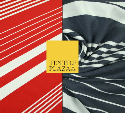 Red Grey Barcode Striped Mix Lines Printed Soft Organic Cotton Jersey Fabric 59"