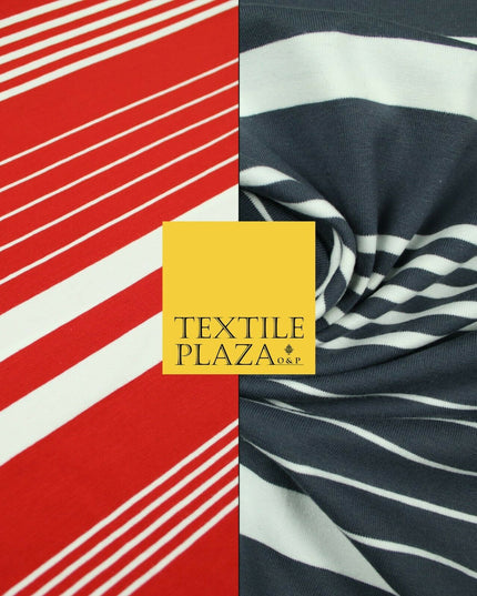 Red Grey Barcode Striped Mix Lines Printed Soft Organic Cotton Jersey Fabric 59"