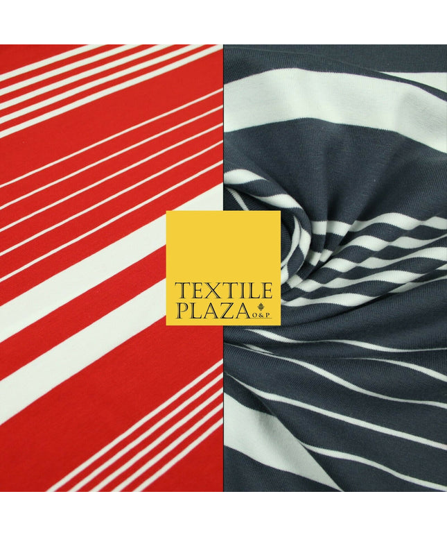 Red Grey Barcode Striped Mix Lines Printed Soft Organic Cotton Jersey Fabric 59"