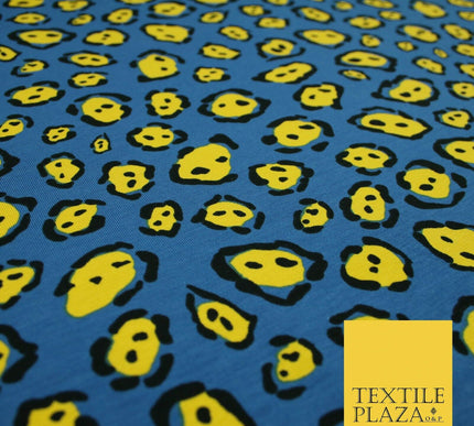 Blue Yellow Wacky Leopard Animal Print Soft Organic Cotton Jersey Fabric 59"5475