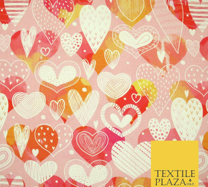 Pink Ornate Valentines Mix Love Hearts Digital Print 100% Cotton Fabric 58" 5501