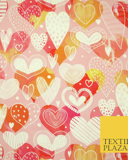 Pink Ornate Valentines Mix Love Hearts Digital Print 100% Cotton Fabric 58" 5501