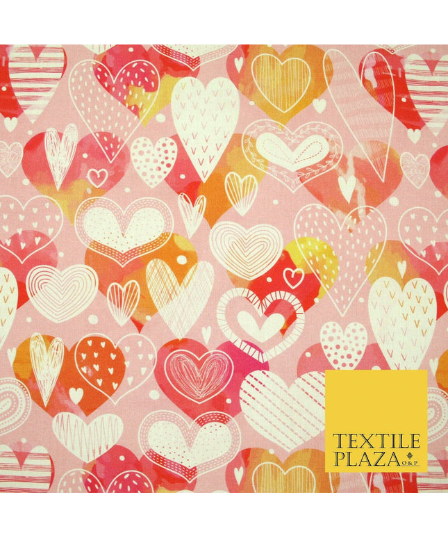 Pink Ornate Valentines Mix Love Hearts Digital Print 100% Cotton Fabric 58" 5501