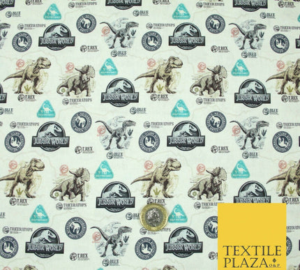 Beige JURASSIC WORLD Dinosaur Map Themed Digital Print 100% Cotton Fabric 5504
