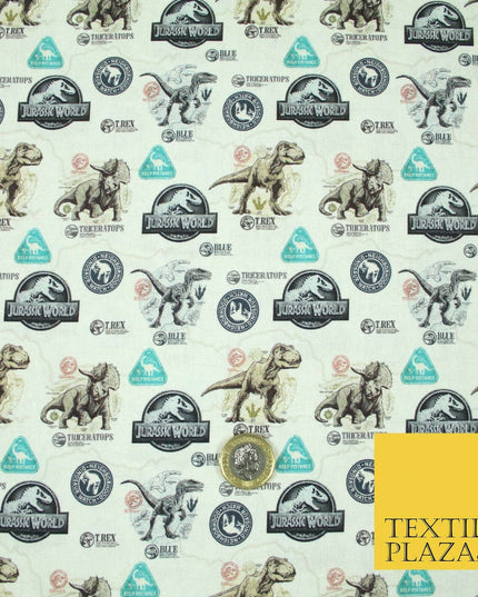 Beige JURASSIC WORLD Dinosaur Map Themed Digital Print 100% Cotton Fabric 5504