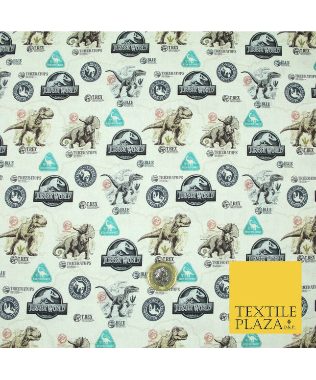 Beige JURASSIC WORLD Dinosaur Map Themed Digital Print 100% Cotton Fabric 5504