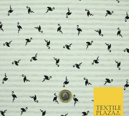 Ivory Striped Flamingo Icon Printed Soft Organic Cotton Jersey Fabric 59" 5491