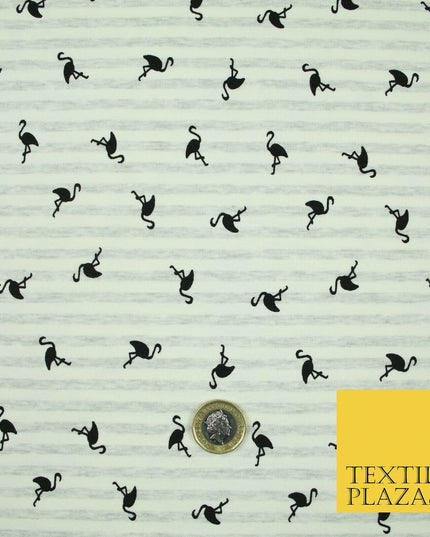 Ivory Striped Flamingo Icon Printed Soft Organic Cotton Jersey Fabric 59" 5491