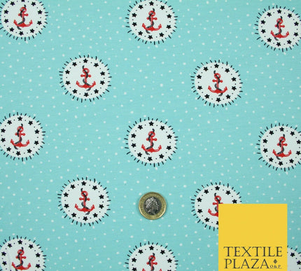 Circle Anchors & Stars Nautical Printed Soft Organic Cotton Jersey Fabric 59"
