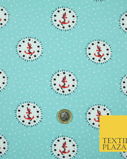 Circle Anchors & Stars Nautical Printed Soft Organic Cotton Jersey Fabric 59"