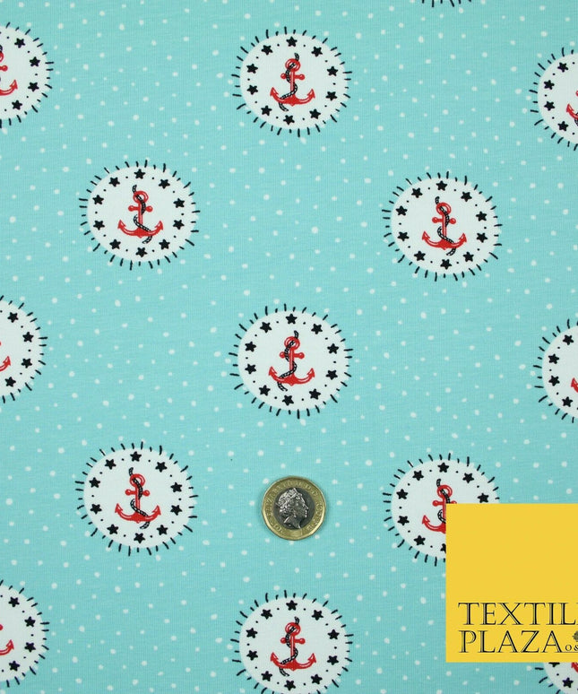 Circle Anchors & Stars Nautical Printed Soft Organic Cotton Jersey Fabric 59"