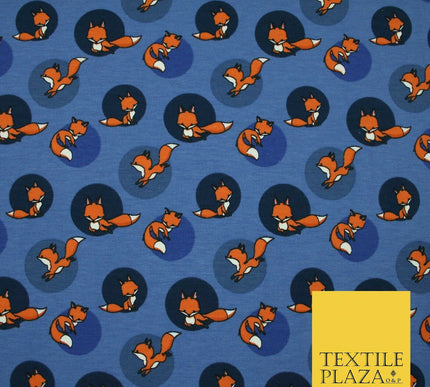 Denim Blue Spotlight Foxes Printed Soft Organic Cotton Jersey Fabric 59" 5474
