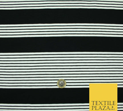 Black Blue Block Pinstriped Lines Printed Soft Organic Cotton Jersey Fabric 59"
