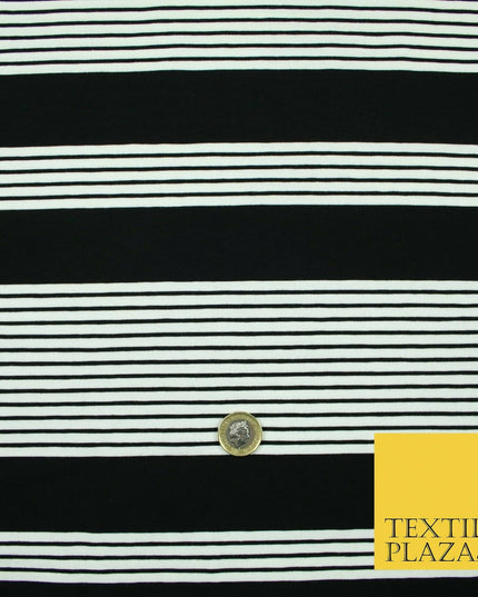 Black Blue Block Pinstriped Lines Printed Soft Organic Cotton Jersey Fabric 59"