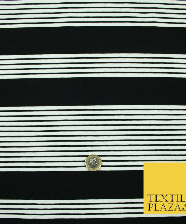 Black Blue Block Pinstriped Lines Printed Soft Organic Cotton Jersey Fabric 59"