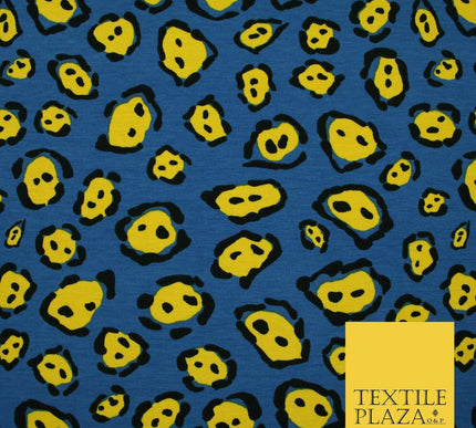 Blue Yellow Wacky Leopard Animal Print Soft Organic Cotton Jersey Fabric 59"5475