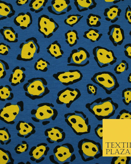 Blue Yellow Wacky Leopard Animal Print Soft Organic Cotton Jersey Fabric 59"5475