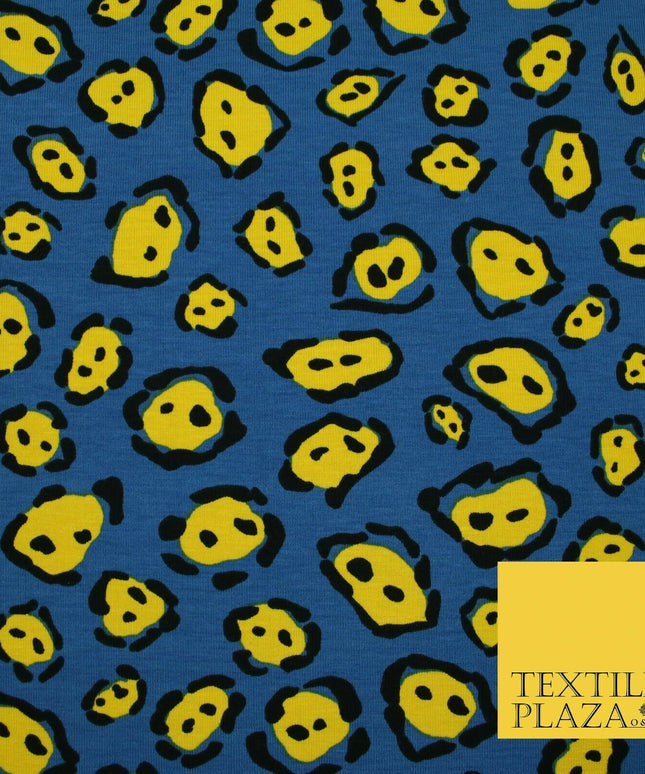 Blue Yellow Wacky Leopard Animal Print Soft Organic Cotton Jersey Fabric 59"5475