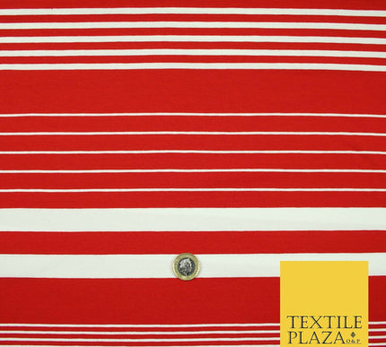 Red Grey Barcode Striped Mix Lines Printed Soft Organic Cotton Jersey Fabric 59"