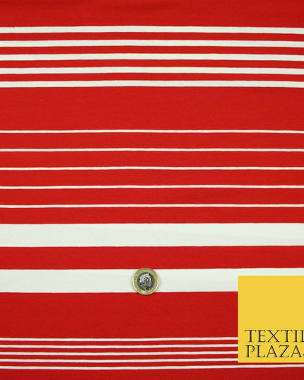 Red Grey Barcode Striped Mix Lines Printed Soft Organic Cotton Jersey Fabric 59"