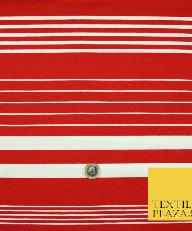 Red Grey Barcode Striped Mix Lines Printed Soft Organic Cotton Jersey Fabric 59"