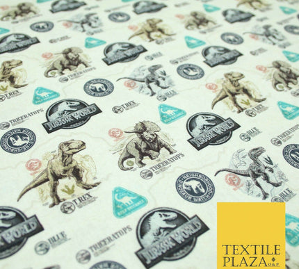 Beige JURASSIC WORLD Dinosaur Map Themed Digital Print 100% Cotton Fabric 5504