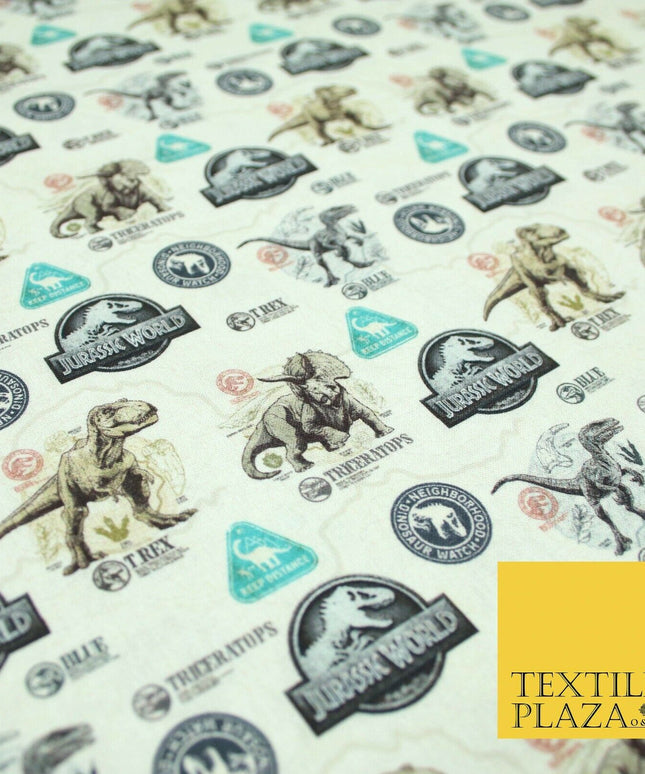 Beige JURASSIC WORLD Dinosaur Map Themed Digital Print 100% Cotton Fabric 5504