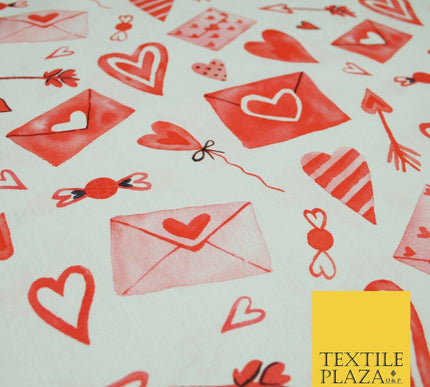 White Red Love Letters Cupid Hearts Digital Print 100% Cotton Fabric 58" 5500