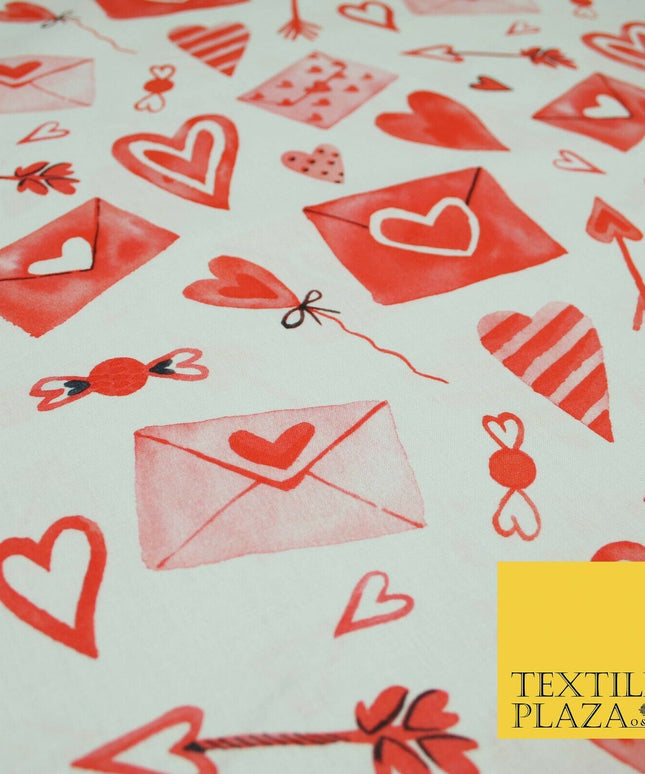 White Red Love Letters Cupid Hearts Digital Print 100% Cotton Fabric 58" 5500