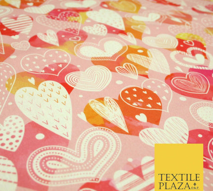 Pink Ornate Valentines Mix Love Hearts Digital Print 100% Cotton Fabric 58" 5501