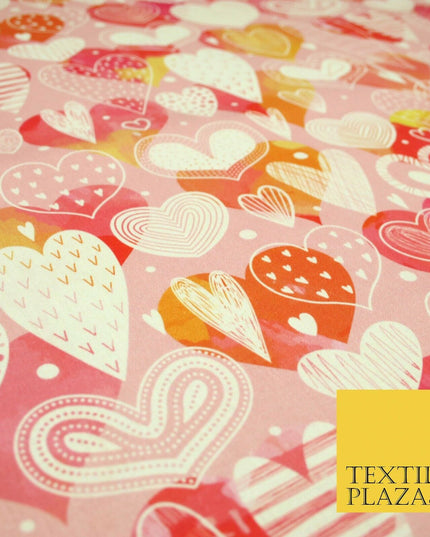 Pink Ornate Valentines Mix Love Hearts Digital Print 100% Cotton Fabric 58" 5501