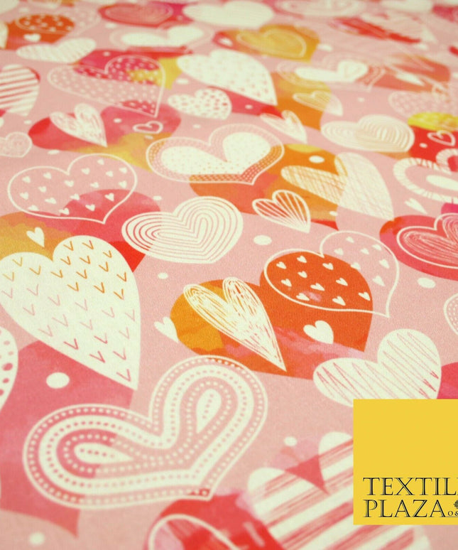 Pink Ornate Valentines Mix Love Hearts Digital Print 100% Cotton Fabric 58" 5501