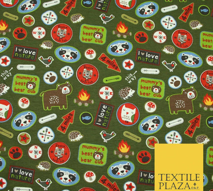 Nature Animals Kids Cub Scouts Badges Print Soft Organic Cotton Jersey Fabric59"