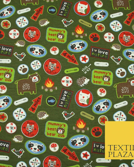 Nature Animals Kids Cub Scouts Badges Print Soft Organic Cotton Jersey Fabric59"