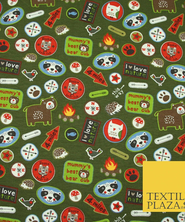 Nature Animals Kids Cub Scouts Badges Print Soft Organic Cotton Jersey Fabric59"
