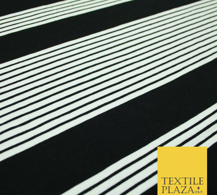 Black Blue Block Pinstriped Lines Printed Soft Organic Cotton Jersey Fabric 59"