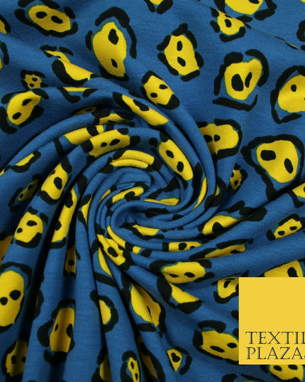 Blue Yellow Wacky Leopard Animal Print Soft Organic Cotton Jersey Fabric 59"5475