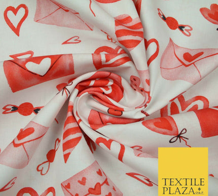White Red Love Letters Cupid Hearts Digital Print 100% Cotton Fabric 58" 5500