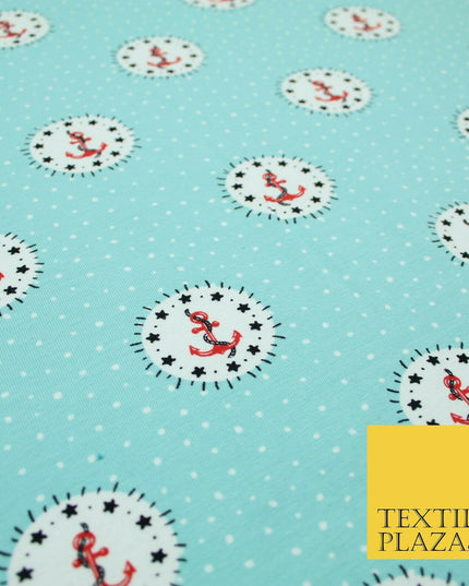 Circle Anchors & Stars Nautical Printed Soft Organic Cotton Jersey Fabric 59"