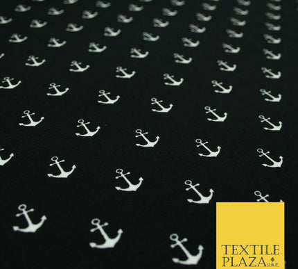Black Pink Nautical Anchor Printed Soft Organic Cotton Jersey Stretch Fabric 59"