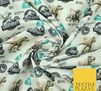 Beige JURASSIC WORLD Dinosaur Map Themed Digital Print 100% Cotton Fabric 5504