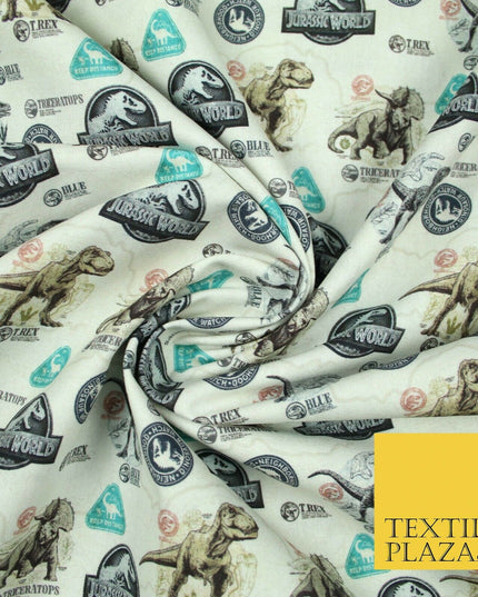 Beige JURASSIC WORLD Dinosaur Map Themed Digital Print 100% Cotton Fabric 5504