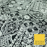 Black White Monotone Ornate Tribal Floral 100% Cotton Lawn Print Dress Fabrics